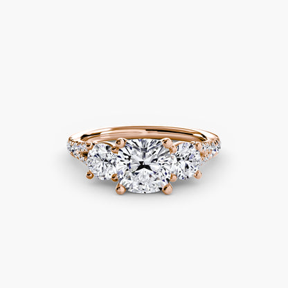 Amy Three Stone Engagement with Pave Band