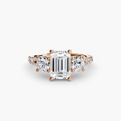 Amy Three Stone Engagement with Pave Band