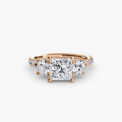 Amy Three Stone Engagement with Pave Band