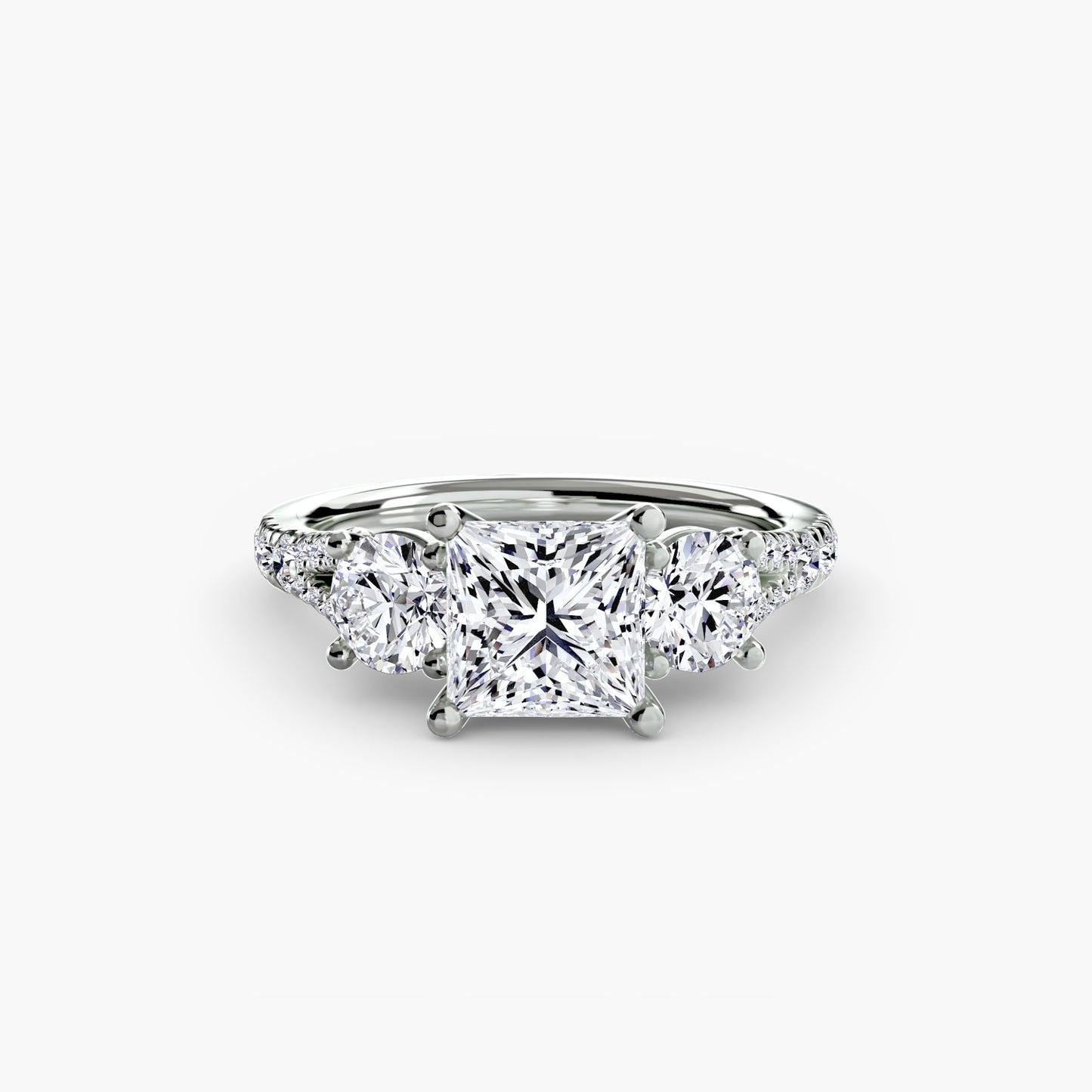 Amy Three Stone Engagement with Pave Band