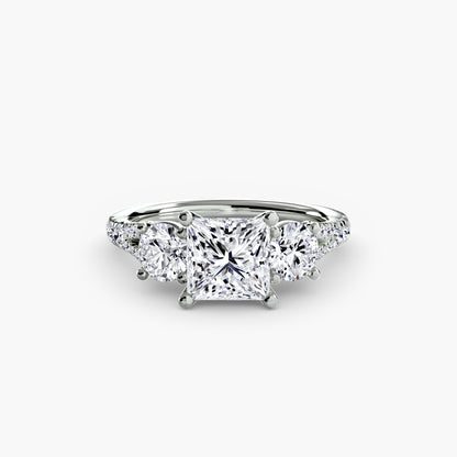 Amy Three Stone Engagement with Pave Band