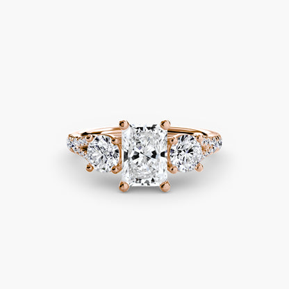 Amy Three Stone Engagement with Pave Band