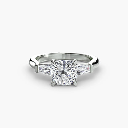 Elsa Three Stone Ring with Baguette Side Stones