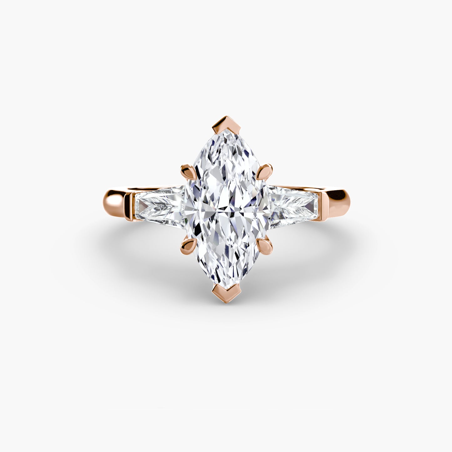 Elsa Three Stone Ring with Baguette Side Stones