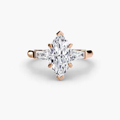Elsa Three Stone Ring with Baguette Side Stones