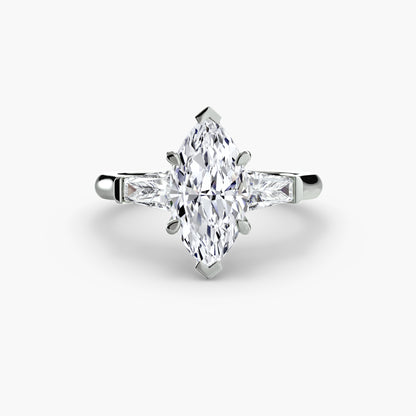 Elsa Three Stone Ring with Baguette Side Stones