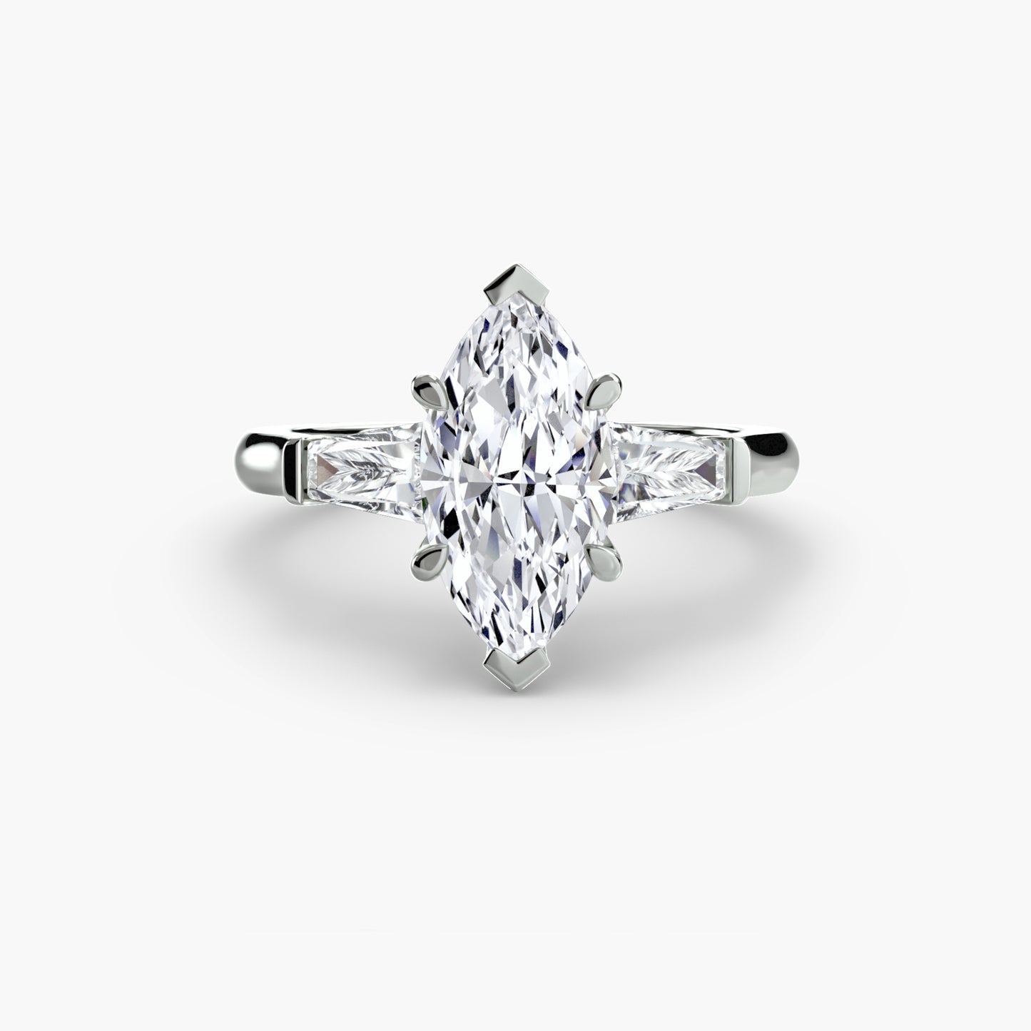 Elsa Three Stone Ring with Baguette Side Stones