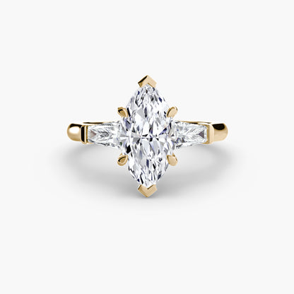 Elsa Three Stone Ring with Baguette Side Stones