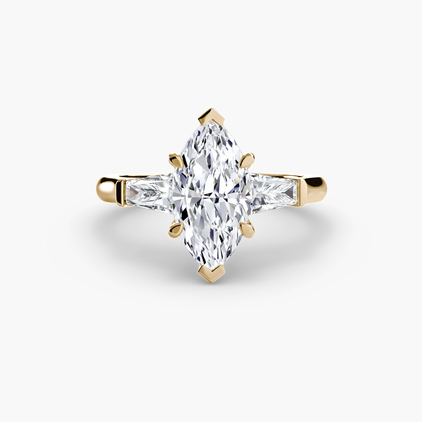 Elsa Three Stone Ring with Baguette Side Stones