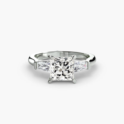Elsa Three Stone Ring with Baguette Side Stones