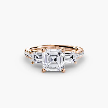 Claire Three Stone Ring with Pavé Band