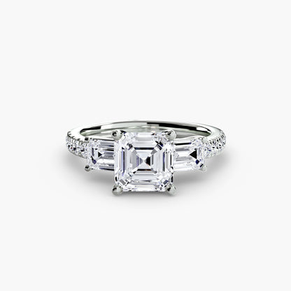 Claire Three Stone Ring with Pavé Band