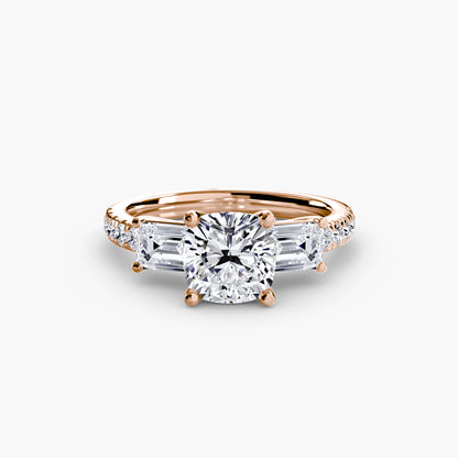Claire Three Stone Ring with Pavé Band