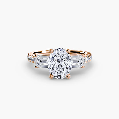 Claire Three Stone Ring with Pavé Band