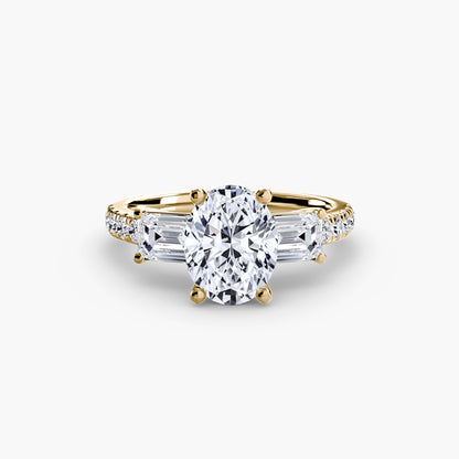 Claire Three Stone Ring with Pavé Band