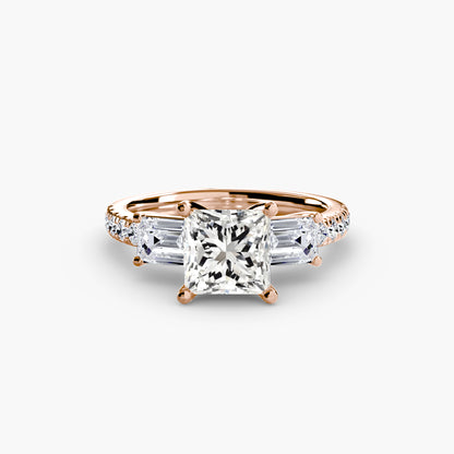 Claire Three Stone Ring with Pavé Band