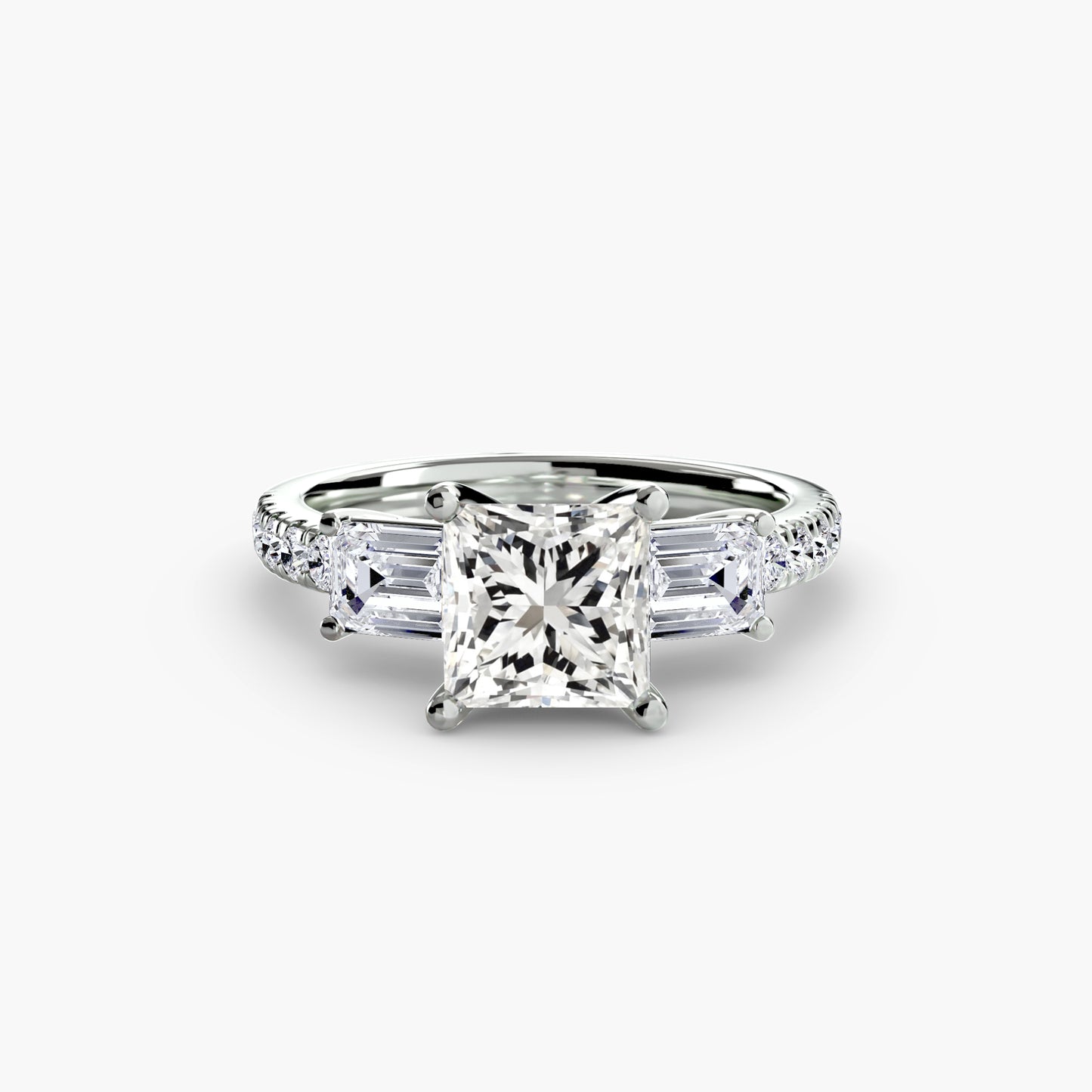 Claire Three Stone Ring with Pavé Band