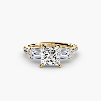 Claire Three Stone Ring with Pavé Band