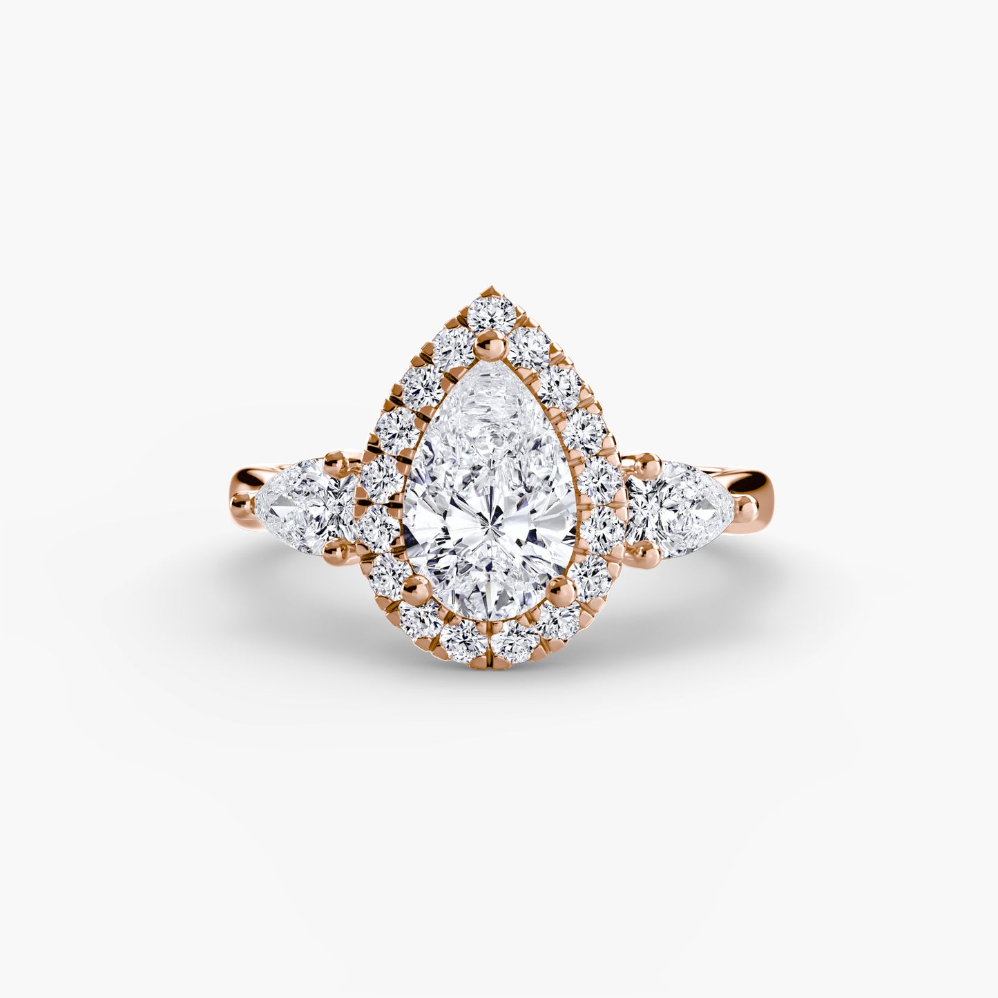 Marigold Three-Stone Ring with Halo