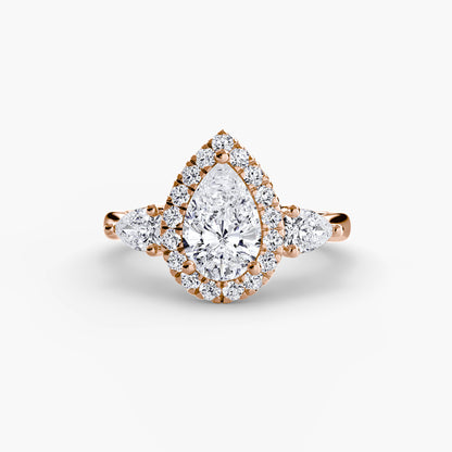 Marigold Three-Stone Ring with Halo