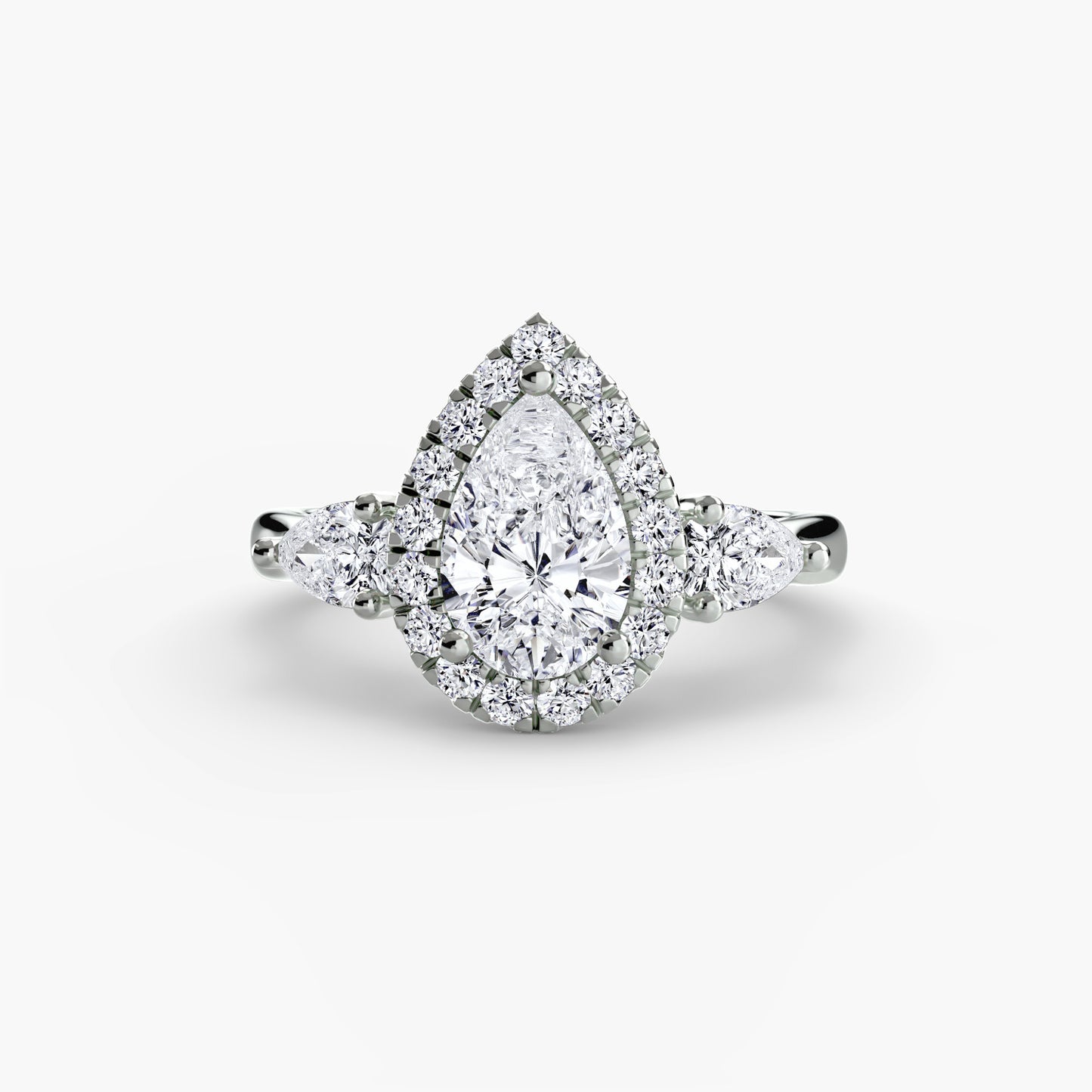 Marigold Three-Stone Ring with Halo