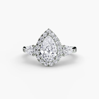 Marigold Three-Stone Ring with Halo