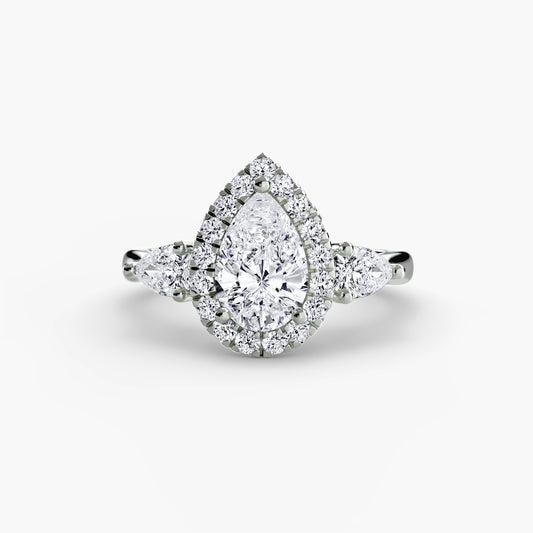 Marigold Three-Stone Ring with Halo