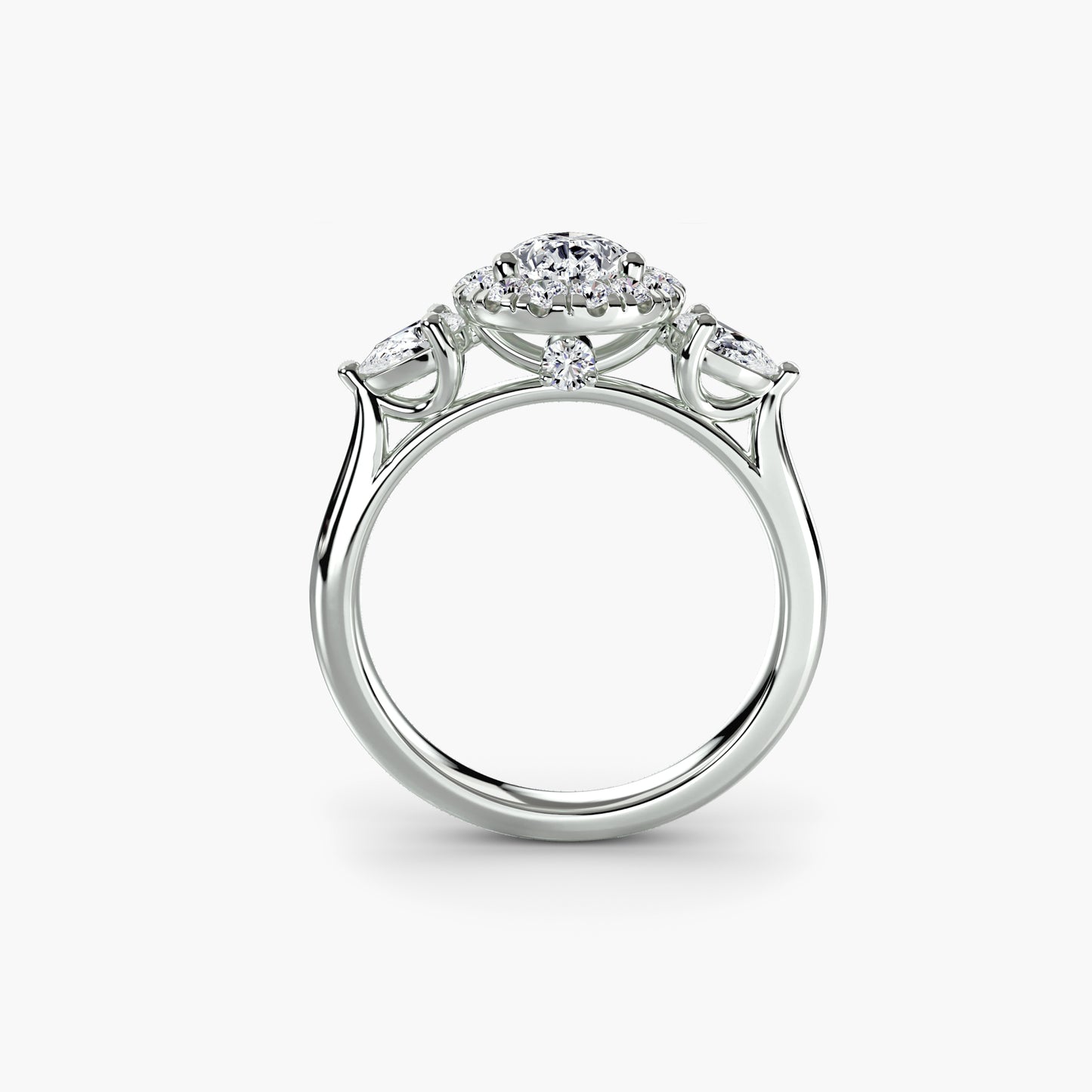 Marigold Three-Stone Ring with Halo