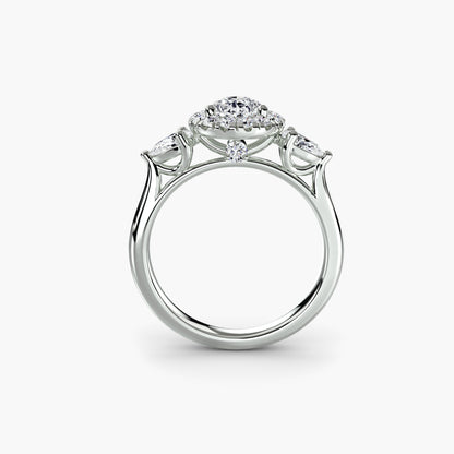 Marigold Three-Stone Ring with Halo