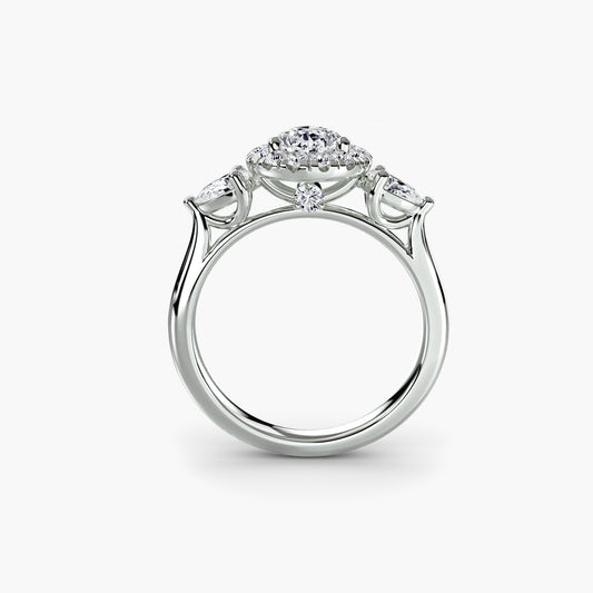 Marigold Three-Stone Ring with Halo