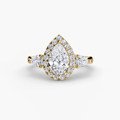 Marigold Three-Stone Ring with Halo