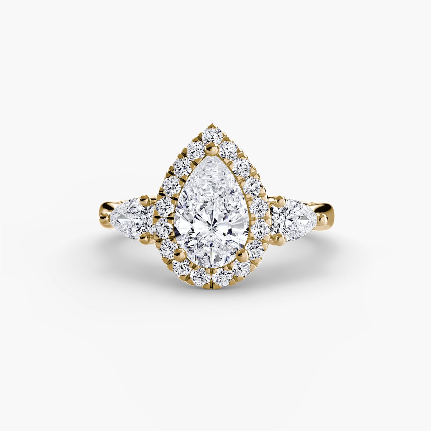 Marigold Three-Stone Ring with Halo
