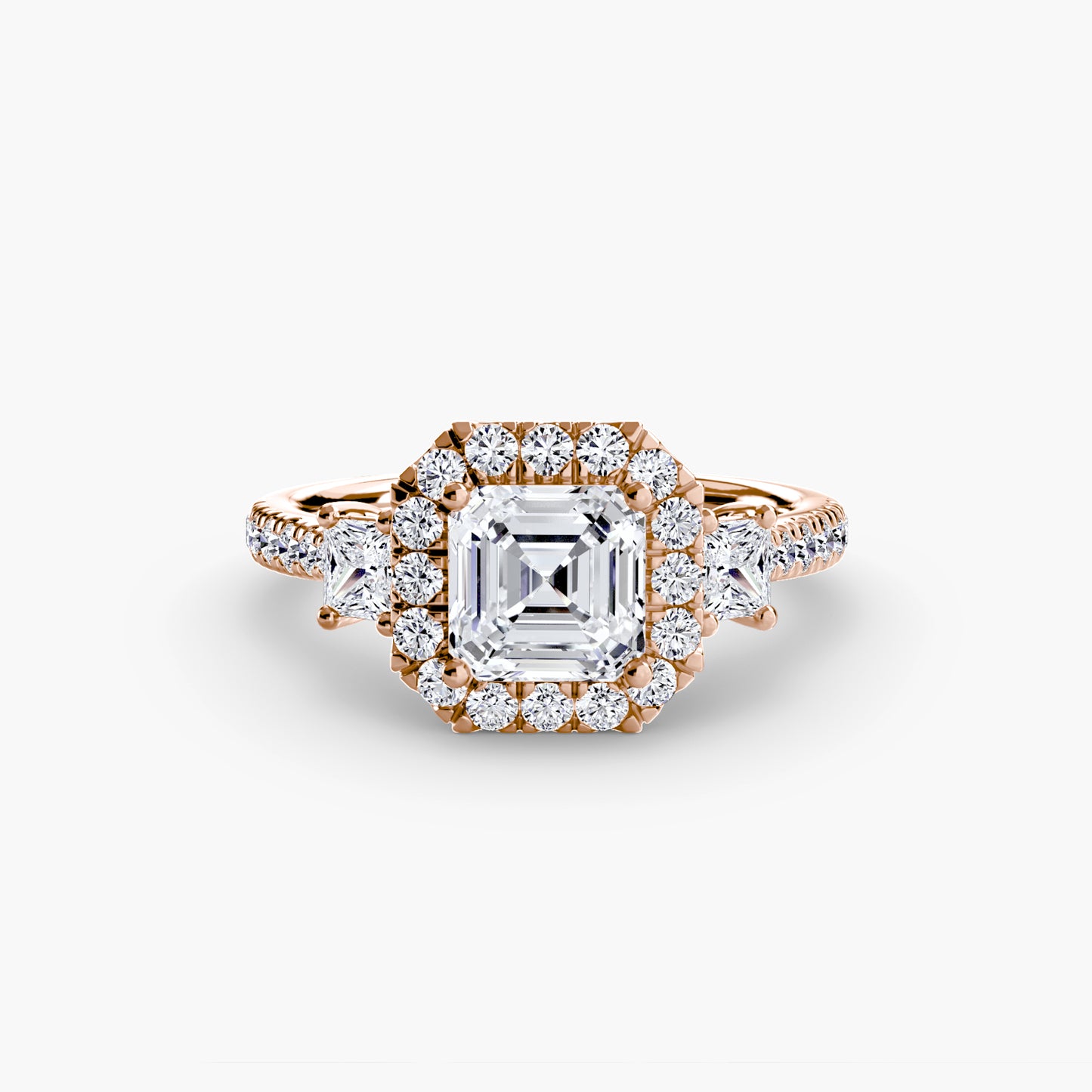 Monaco Three-Stone Ring with Halo