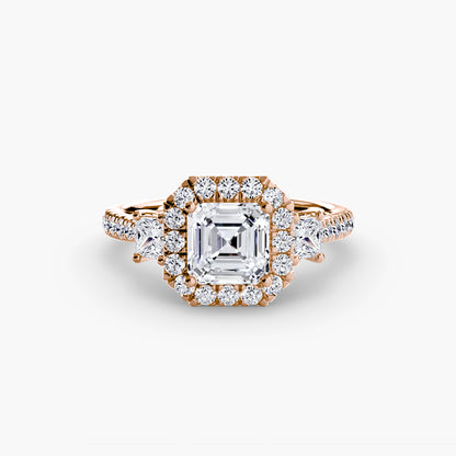 Monaco Three-Stone Ring with Halo