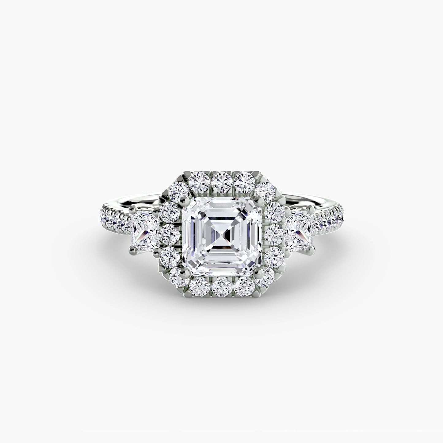 Monaco Three-Stone Ring with Halo