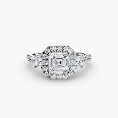 Monaco Three-Stone Ring with Halo