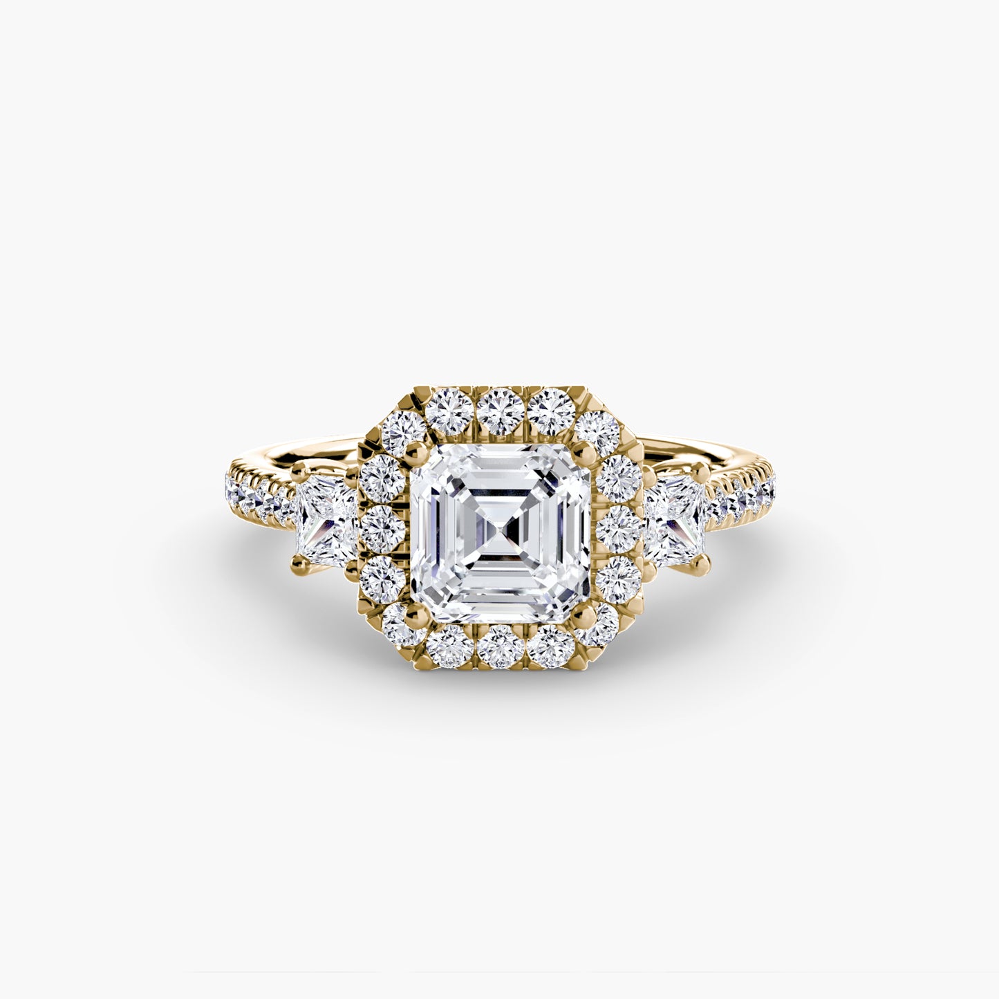 Monaco Three-Stone Ring with Halo