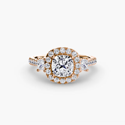 Monaco Three-Stone Ring with Halo