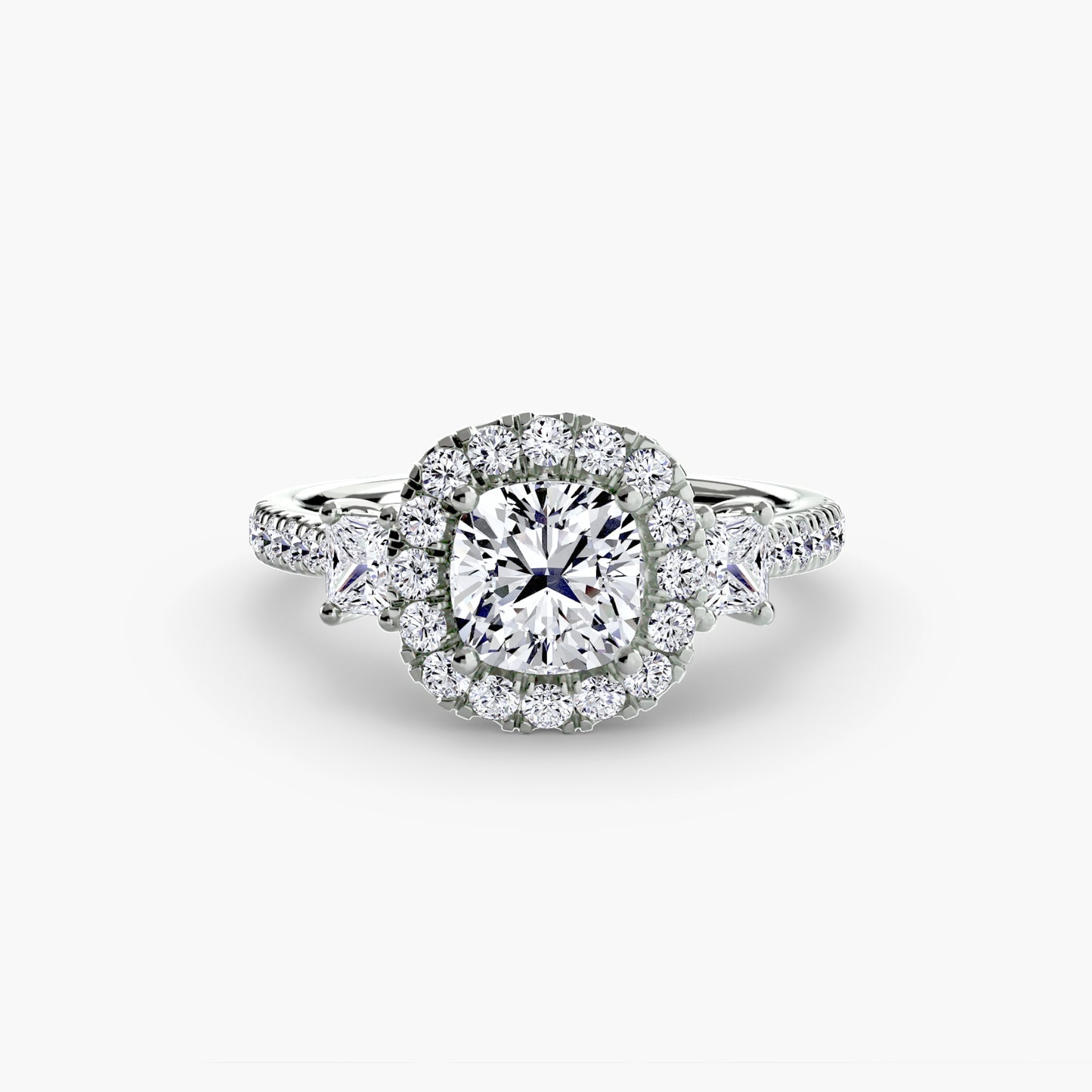 Monaco Three-Stone Ring with Halo
