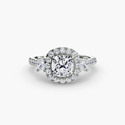 Monaco Three-Stone Ring with Halo