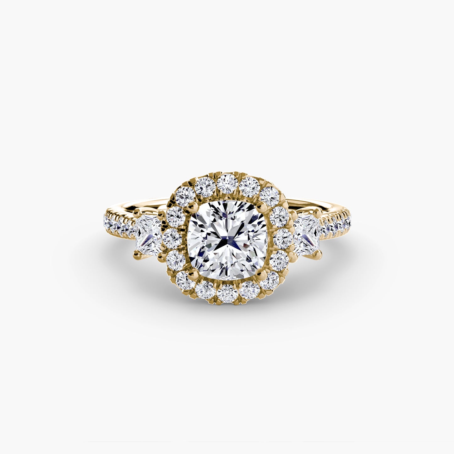 Monaco Three-Stone Ring with Halo
