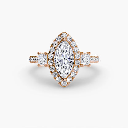 Monaco Three-Stone Ring with Halo