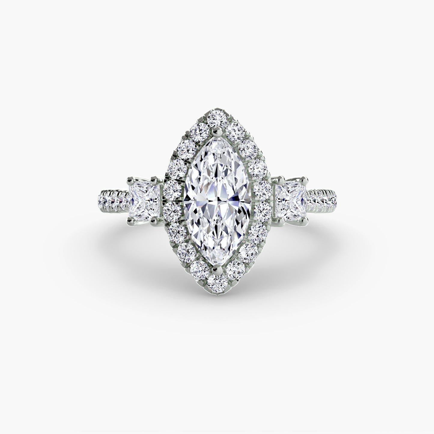Monaco Three-Stone Ring with Halo