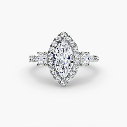 Monaco Three-Stone Ring with Halo
