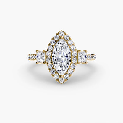 Monaco Three-Stone Ring with Halo