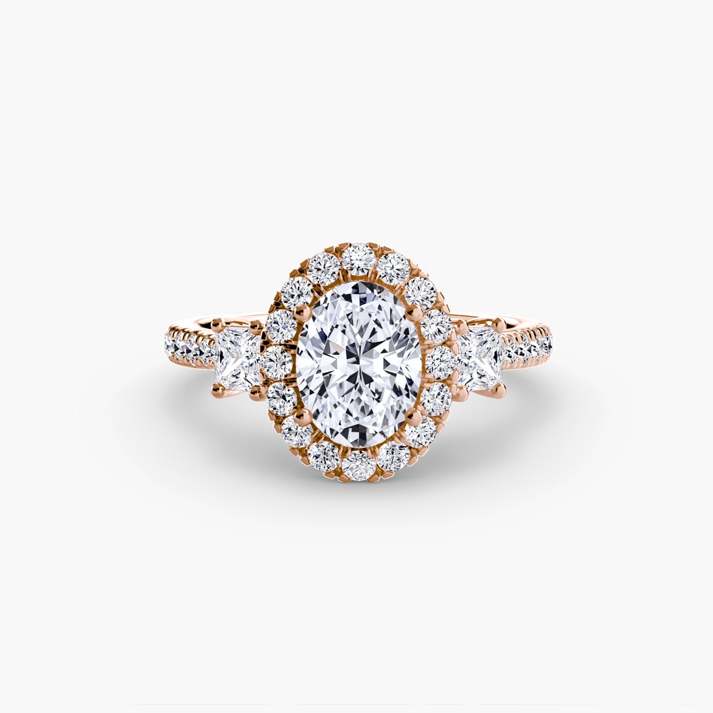 Monaco Three-Stone Ring with Halo