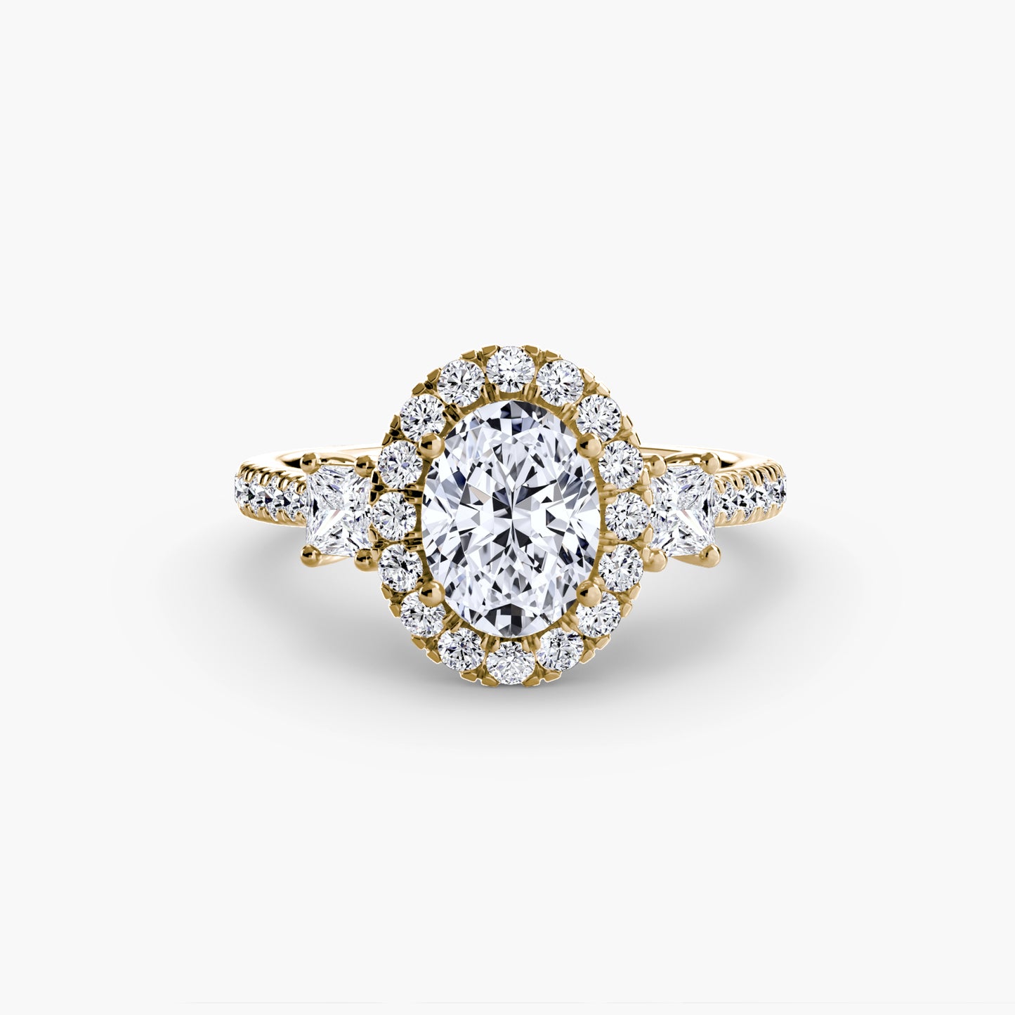 Monaco Three-Stone Ring with Halo
