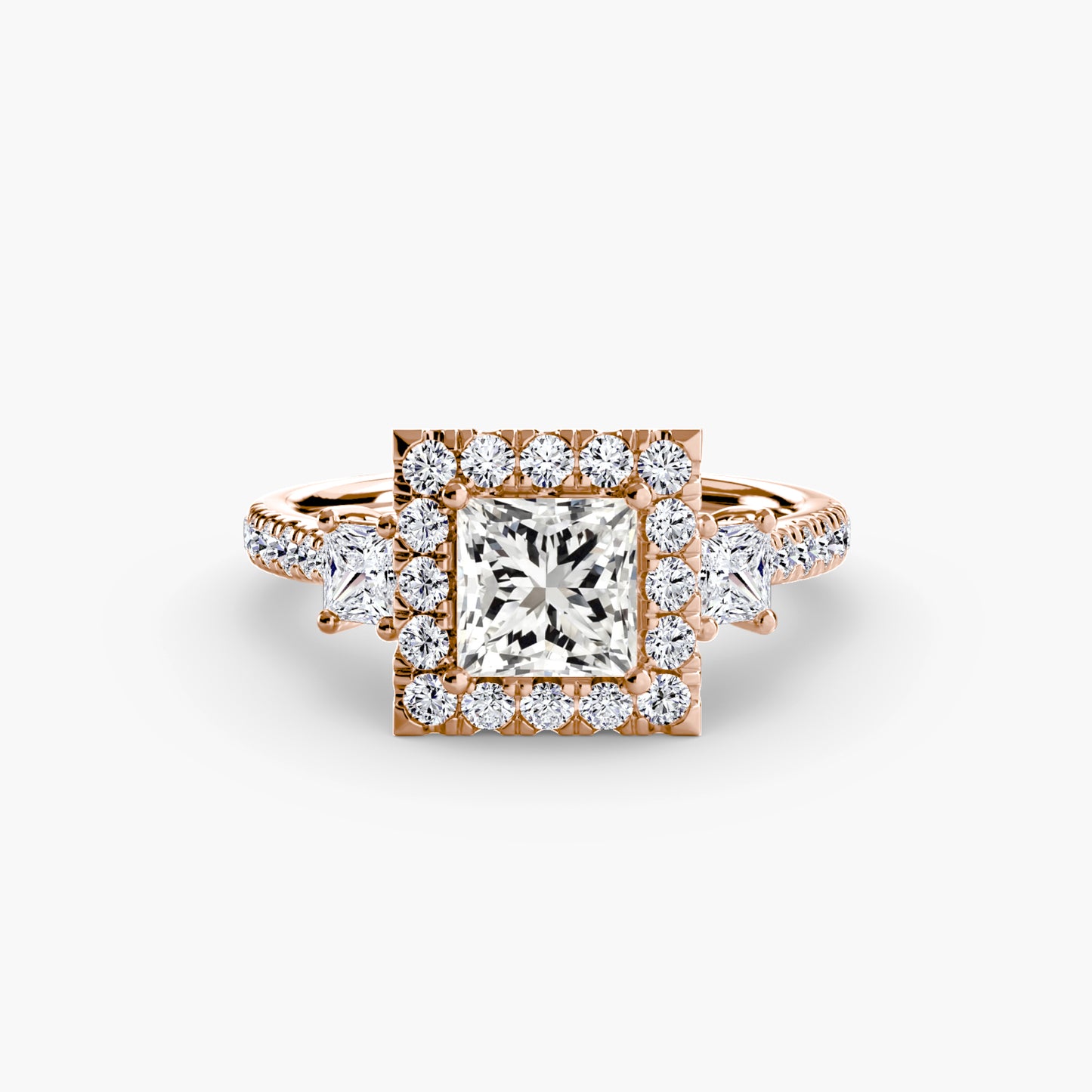 Monaco Three-Stone Ring with Halo