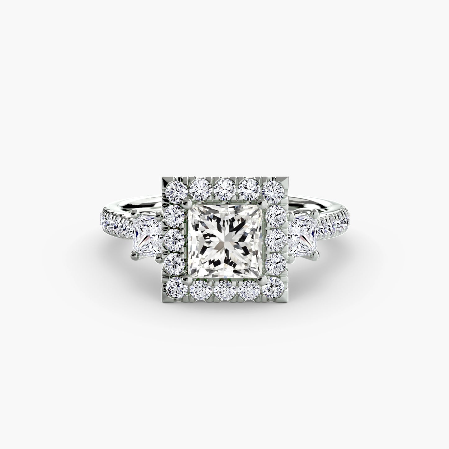 Monaco Three-Stone Ring with Halo