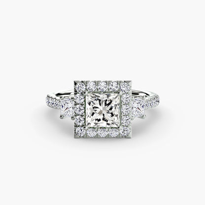 Monaco Three-Stone Ring with Halo